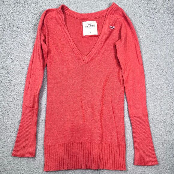 Hollister Y2K Long Sleeve Deep-V Rabbit Hair Blend Women’s Large Orange Sweater - Picture 6 of 8